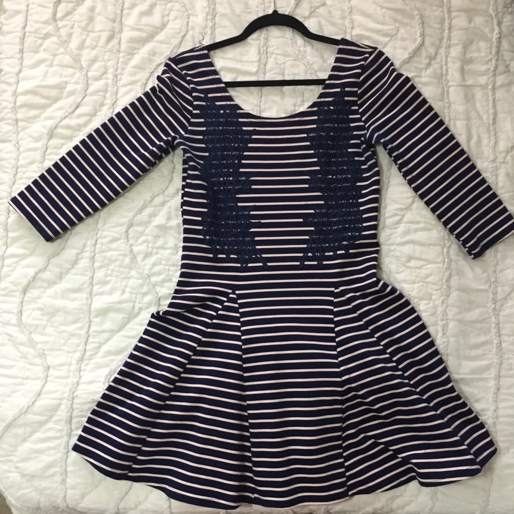 Navy and cream fit and flare dress by Free People